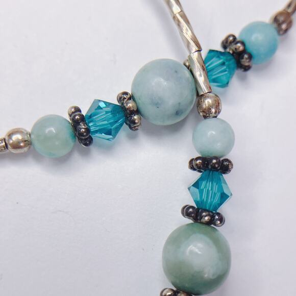 VTG 1960s Sterling Silver Amazonite Quartz Gemstone Beaded Crystal Necklace - Picture 3 of 14